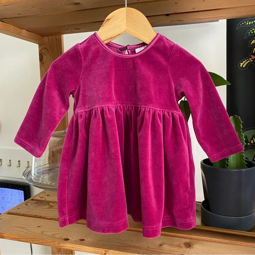 Hanna Andersson Magenta Pink Velvet Long Sleeve Dress